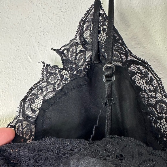 Vintage Chanteause Slip Dress Lingerie Women's Medium Black Lace Side Slit Gown - Picture 7 of 7